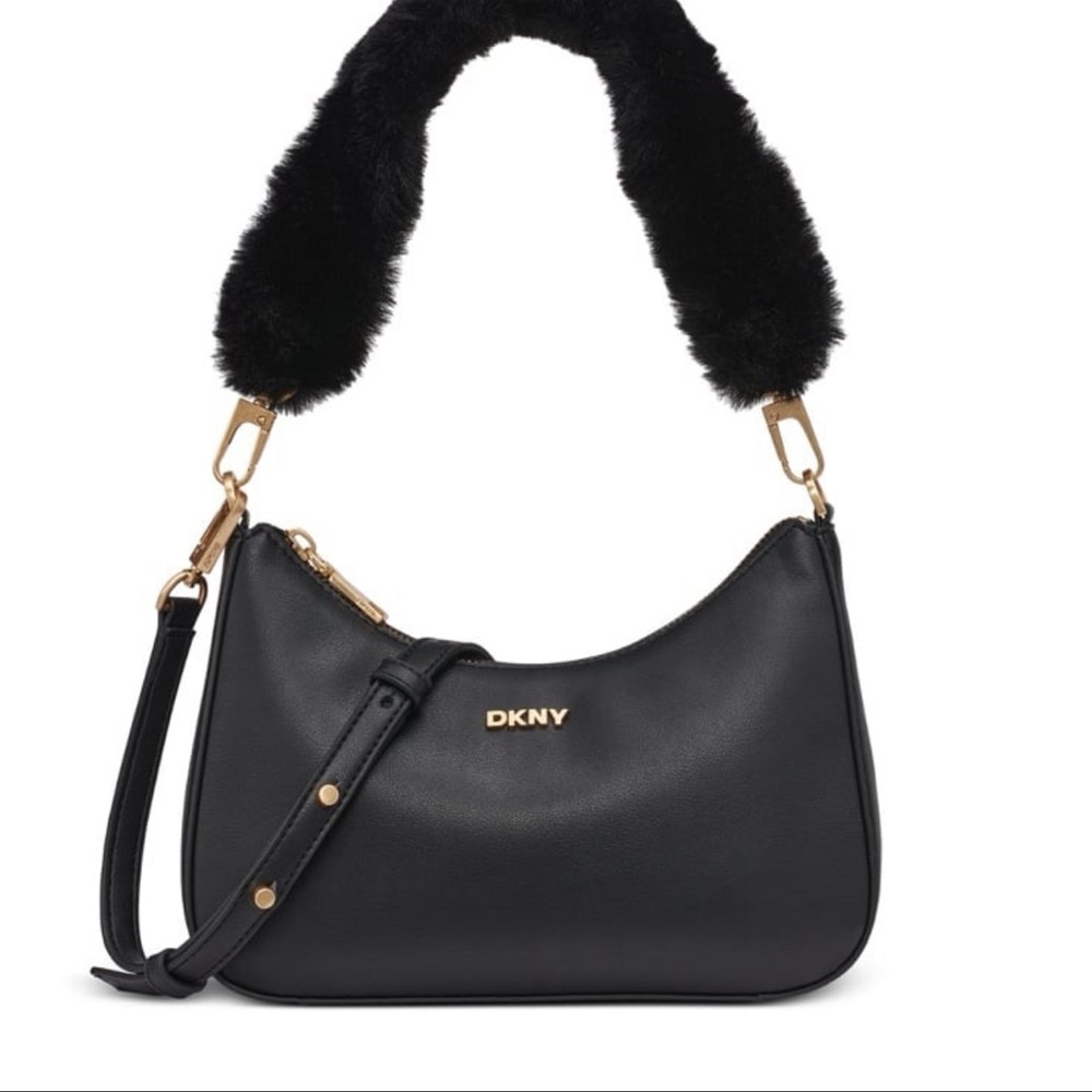 DKNY Elegant Black Shoulder Bag with Gold Details
